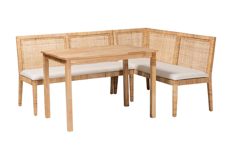 bali & pari Kalimantan Bohemian Light Honey Rattan 3-Piece Dining Nook Set