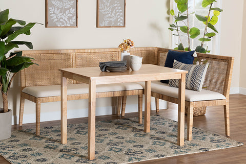 bali & pari Kalimantan Bohemian Light Honey Rattan 3-Piece Dining Nook Set
