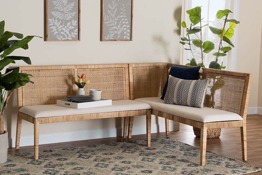 bali & pari Kalimantan Bohemian Light Honey Rattan 2-Piece Banquette Set
