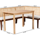 bali & pari Okinawa 3-Piece Dining Nook Set - L-Shaped Rattan Corner Benches with Cushions and Solid Wood Rectangular Table, Boho Coastal Breakfast Banquette for Kitchen or Dining Area