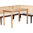 bali & pari Okinawa 3-Piece Dining Nook Set - L-Shaped Rattan Corner Benches with Cushions and Solid Wood Rectangular Table, Boho Coastal Breakfast Banquette for Kitchen or Dining Area