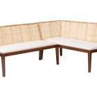 bali & pari Okinawa 2-Piece Corner Bench Set with Cushion - L-Shaped Dining Nook Seating with Acacia Wood Base and Natural Rattan Backrest, Boho Coastal Style Banquette for Kitchen or Breakfast Area