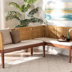 bali & pari Tabanan Modern Bohemian Nautral Brown Rattan and Brown Acacia Wood 2-Piece Dining Nook Banquette Set