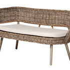 Baxton Studio Raisa Modern Bohemian Natural Kubu Rattan Bench and Wood Table 3-Piece Dining Nook Set
