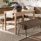 Baxton Studio Raisa Modern Bohemian Natural Kubu Rattan Bench and Wood Table 4-Piece Dining Nook Set