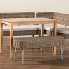 Baxton Studio Raisa Modern Bohemian Natural Kubu Rattan Bench and Wood Table 4-Piece Dining Nook Set