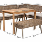 Baxton Studio Raisa Modern Bohemian Natural Kubu Rattan Bench and Wood Table 4-Piece Dining Nook Set