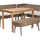 Baxton Studio Raisa Modern Bohemian Natural Kubu Rattan Bench and Wood Table 4-Piece Dining Nook Set