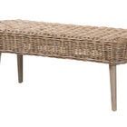 Baxton Studio Raisa Modern Bohemian Natural Kubu Rattan Bench and Wood Table 4-Piece Dining Nook Set