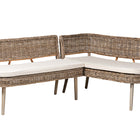 bali & pari Raisa Modern Bohemian Natural Kubu Rattan and Grey Acacia Wood 2-Piece Dining Nook Banquette Set