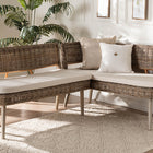 bali & pari Raisa Modern Bohemian Natural Kubu Rattan and Grey Acacia Wood 2-Piece Dining Nook Banquette Set