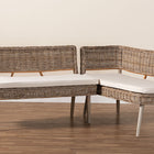 bali & pari Raisa Modern Bohemian Natural Kubu Rattan and Grey Acacia Wood 2-Piece Dining Nook Banquette Set