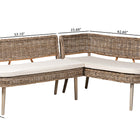 bali & pari Raisa Modern Bohemian Natural Kubu Rattan and Grey Acacia Wood 2-Piece Dining Nook Banquette Set