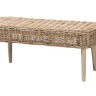 bali & pari Raisa Modern Bohemian Natural Kubu Rattan and Grey Acacia Wood Accent Bench