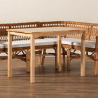 Baxton Studio Nella Modern Bohemian Natural Brown Finished Wood and Rattan 3-Piece Dining Nook Set