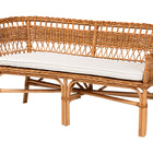 Baxton Studio Nella Modern Bohemian Natural Brown Finished Wood and Rattan 3-Piece Dining Nook Set