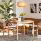 Baxton Studio Nella Modern Bohemian Natural Brown Finished Wood and Rattan 3-Piece Dining Nook Set