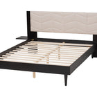 Baxton Studio Adriano Transitional Beige Fabric and Black Wood Queen Size Bed with Built-In Side Tables