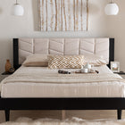 Baxton Studio Adriano Transitional Beige Fabric and Black Wood Queen Size Bed with Built-In Side Tables