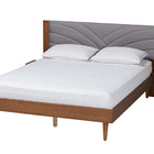 Baxton Studio Hemera Mid-Century Modern Grey Fabric and Walnut Brown Wood King Size Platform Bed With Floating Side Table