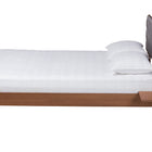 Baxton Studio Hemera Mid-Century Modern Grey Fabric and Walnut Brown Wood Queen Size Platform Bed With Floating Side Table