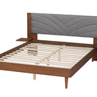 Baxton Studio Hemera Mid-Century Modern Grey Fabric and Walnut Brown Wood Queen Size Platform Bed With Floating Side Table