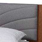 Baxton Studio Hemera Mid-Century Modern Grey Fabric and Walnut Brown Wood Queen Size Platform Bed With Floating Side Table