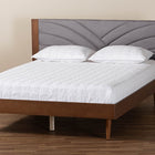 Baxton Studio Hemera Mid-Century Modern Grey Fabric and Walnut Brown Wood Queen Size Platform Bed With Floating Side Table