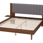 Baxton Studio Kalista Transitional Modern Grey Fabric and Walnut Brown Wood Queen Size Bed with Built-In Side Tables