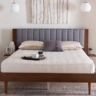 Baxton Studio Kalista Transitional Modern Grey Fabric and Walnut Brown Wood Queen Size Bed with Built-In Side Tables