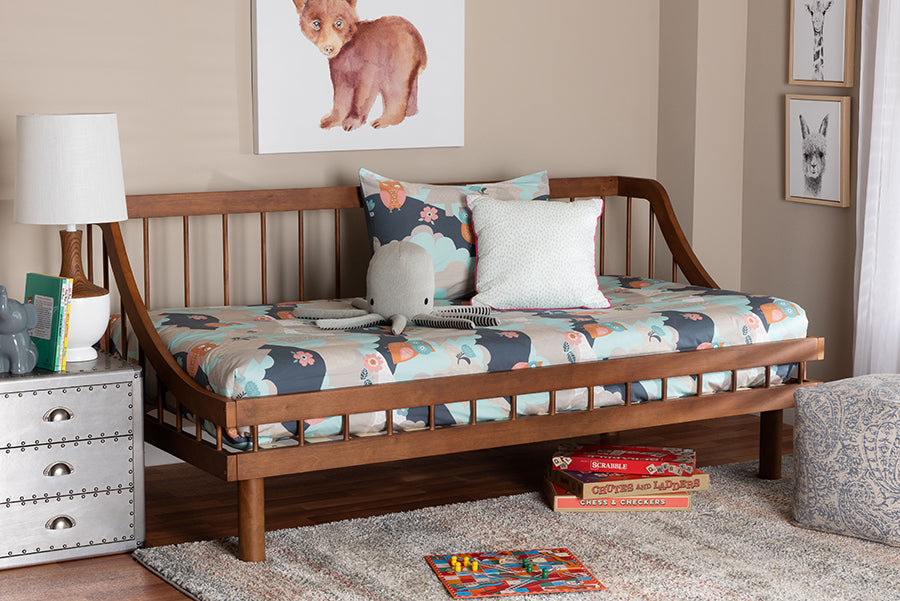 Baxton Studio Helio Mid-Century Modern Walnut Brown Finished Wood Twin Daybed