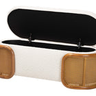Baxton Studio Basira Japandi Cream Boucle Fabric Storage Bench with Woven Rattan