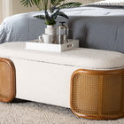 Baxton Studio Basira Japandi Cream Boucle Fabric Storage Bench with Woven Rattan