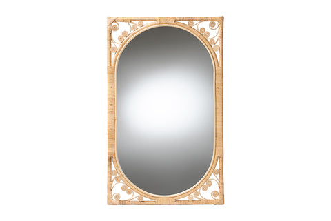 bali & pari Isley Modern Bohemian Natural Brown Rattan Accent Wall Mirror