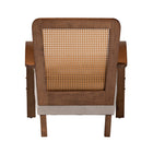 Baxton Studio Sage Modern Japandi Light Grey Fabric and Walnut Brown Finished Wood Arm Chair with Woven Rattan