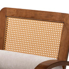 Baxton Studio Sage Modern Japandi Light Grey Fabric and Walnut Brown Finished Wood Arm Chair with Woven Rattan