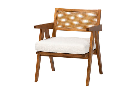 Baxton Studio Jetsam Japandi Cream Boucle Fabric and Walnut Brown Finished Wood Arm Chair