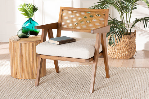 Baxton Studio Jetsam Japandi Cream Boucle Fabric and Walnut Brown Finished Wood Arm Chair