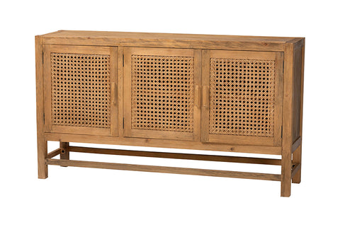 bali & pari Sibu Bohemian Natural Rattan and Reclaimed Wood Cabinet