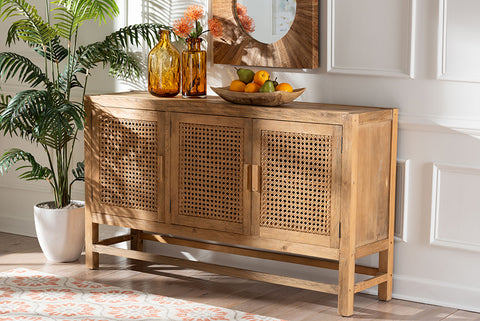 bali & pari Sibu Bohemian Natural Rattan and Reclaimed Wood Cabinet