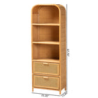 bali & pari Curacao Modern Bohemian Light Honey Rattan 2-Drawer Bookcase
