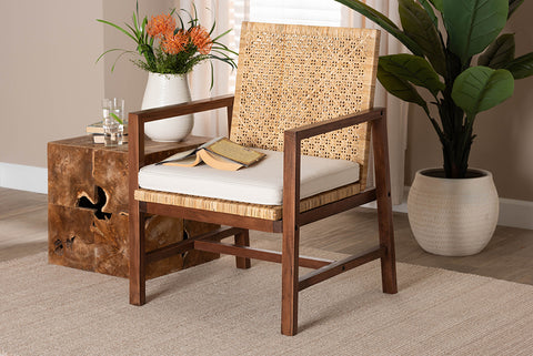 bali & pari Lovina Bohemian Light Honey Rattan and Acacia Wood Arm Chair