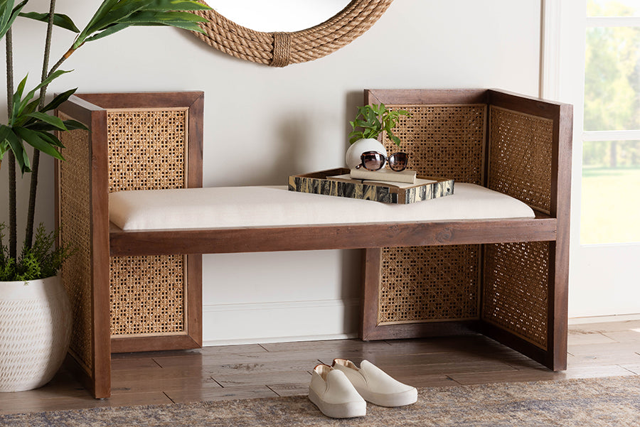bali & pari Lovina Bohemian Light Honey Rattan and Acacia Wood Accent Bench