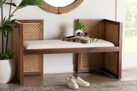 bali & pari Lovina Bohemian Light Honey Rattan and Acacia Wood Accent Bench
