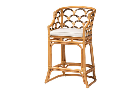 bali & pari Veneto Modern Bohemian Light Honey and Dark Brown Rattan Bar Stool