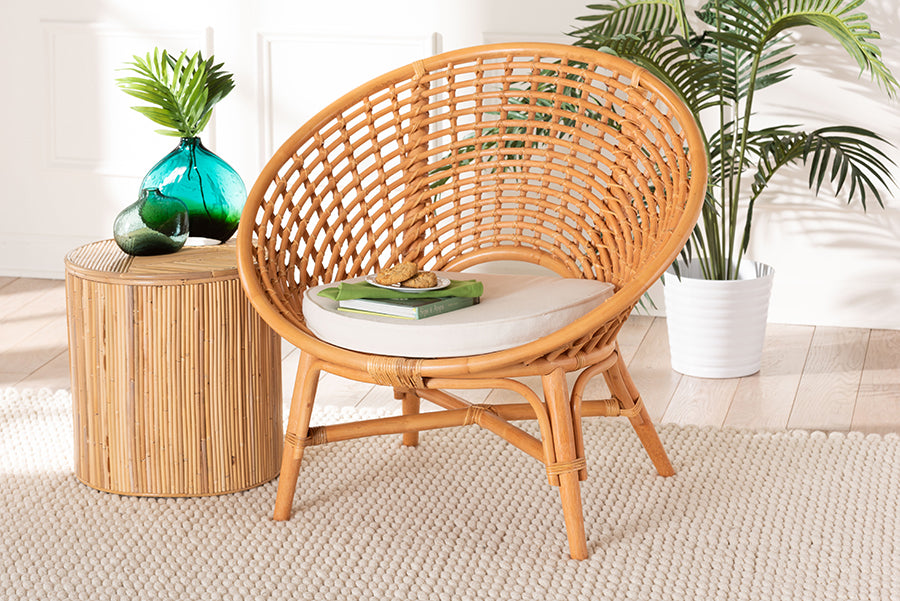 bali & pari Aerin Modern Bohemian Natural Rattan Accent Chair