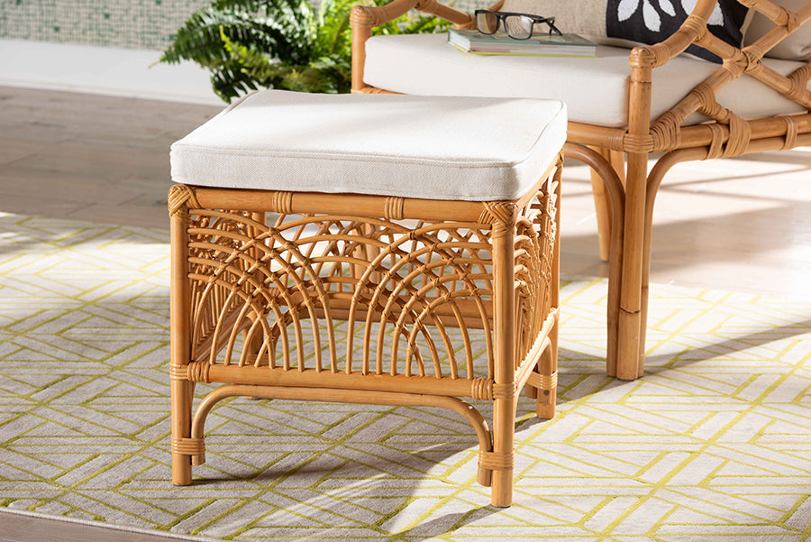 bali & pari Materra Modern bohemian Natural Brown Rattan Footstool