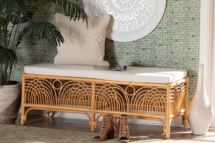 bali & pari Materra Modern bohemian Natural Brown Rattan Bench