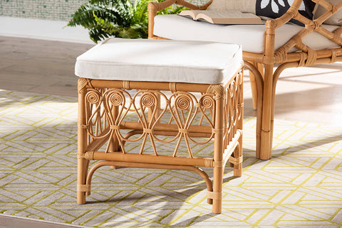 bali & pari Ibiza Modern bohemian Natural Brown Rattan Footstool