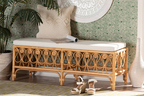 bali & pari Ibiza Modern bohemian Natural Brown Rattan Bench